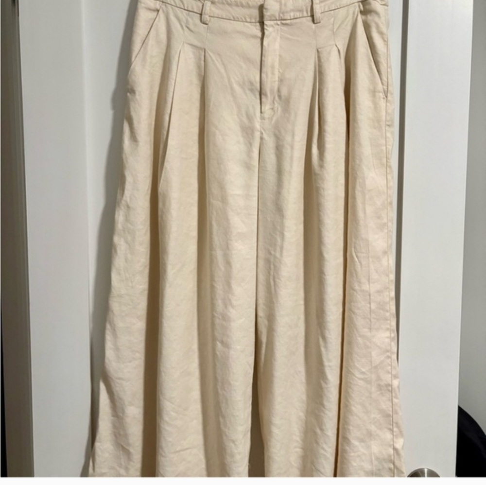 Maeve Anthropologie The Avery Pleated Wide Leg Crop Pants Cream 2 - Picture 7 of 16